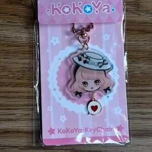 Kokoya Anime Girl Keychain Pink Hat Heart Charm Acrylic Bag Accessory